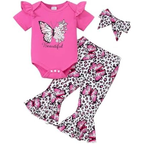 SUNNY PIGGY Baby Girl Clothes Infant Newborn Girls Outfits Romper with Headband Hat Pants Shorts Set 5Pcs