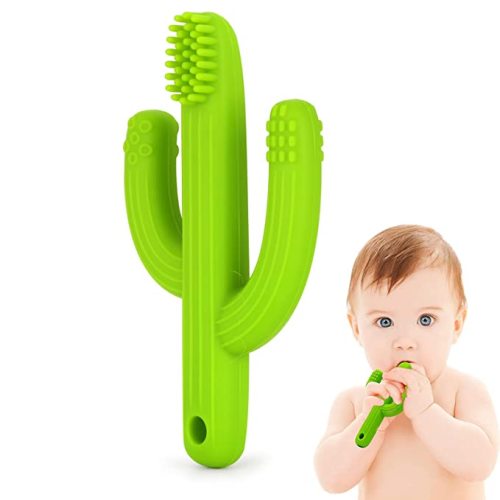 Cactus Teether Baby Toothbrush, Self-Soothing Pain Relief Soft Baby Teething Toys, Training Kids Toothbrush for Babies, Toddlers, Infants, Boy and Girl, Natural Organic BPA Free(Green)