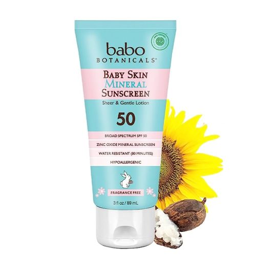 Amazon.com: Babo Botanicals Baby Skin Mineral Sunscreen Lotion SPF 50 Broad Spectrum - with 100% Zinc Oxide Active – Fragrance-Free, Water-Resistant, Ultra-Sheer & Lightweight - 3 fl. oz. : Baby