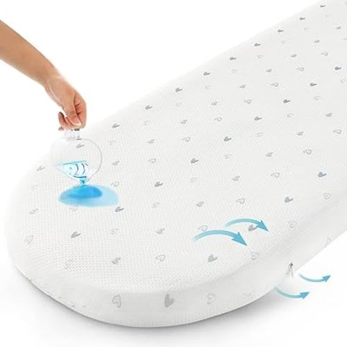 Bassinet Mattress Pad (13” x 30”), Compatible with SNOO Smart Sleeper Baby Bassinet, Waterproof Breathable Soft Baby Foam with Removable Zippered Cover