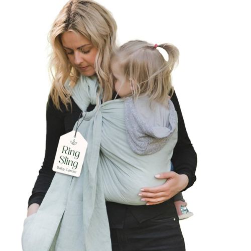 Ring Sling Baby Carrier - USA Lab Tested, 100% Natural Cotton Muslin, Breathable & Ergonomic Ring Sling Light Green