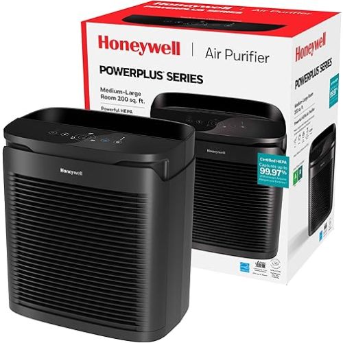 Honeywell PowerPlus HEPA Air Purifier for Home, 968 Ft² Rooms in 1 Hour, HEPA Air Purifiers that Reduce Allergens, Dust, Pollen, All Smoke Types, Pet Dander and Odors, Black, HPA3100
