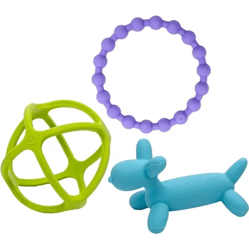 WeeSprout Handheld Teether Set (Bright Green, Purple & Blue)