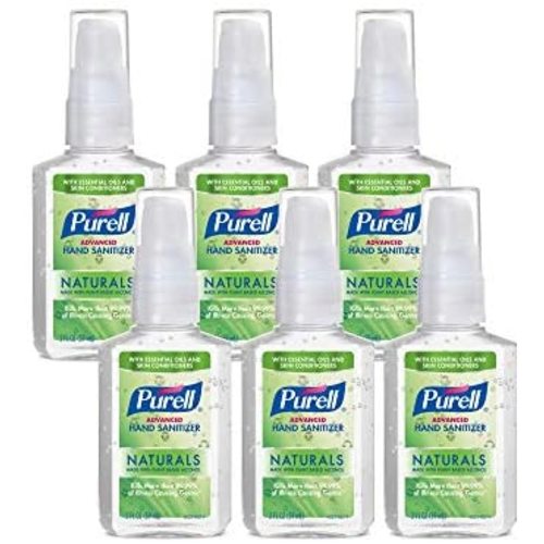 PURELL Advanced Hand Sanitizer Naturals with Plant Based Alcohol, Citrus scent, 2 Fl Oz Travel Size Pump Bottle (Pack of 6)- 9623-04-EC