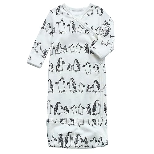 O2 BABY 100% Organic Cotton Kimono Gown with Mittens & Fold-Over Pouch, Unisex Long Sleeve Infant Sleeper Sleeping Bag
