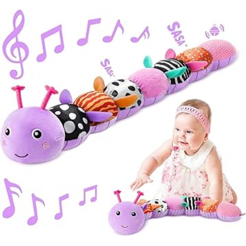 Sumobaby Infant Baby Musical Stuffed Animal Toys for 0-3-6-12 Months,Multi Sensory Toys with Crinkle and Rattles, Tummy Time Toys for Newborn Boys Girls, Caterpillar, Purple