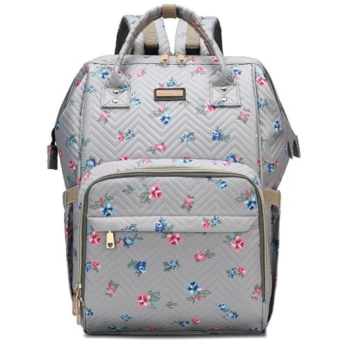 Diaper Bag Backpack, Diaper Bags for Baby Girls Boys, Baby Bags for Moms Dads, Nappy Changing Bag with Insulated Pockets,Multi-functional Waterproof Backpack with Stroller straps-Grey Flowers