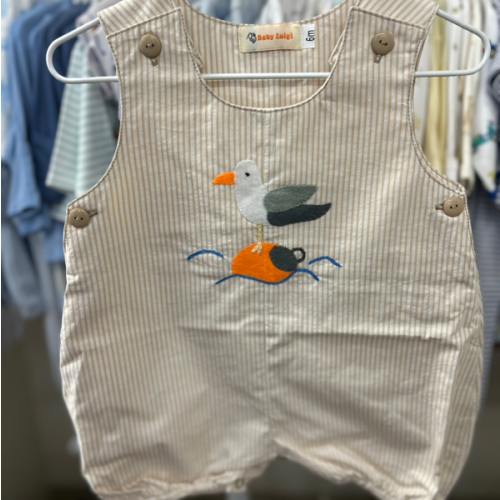 Sand Stripe Pelican Romper. Size: 6M
