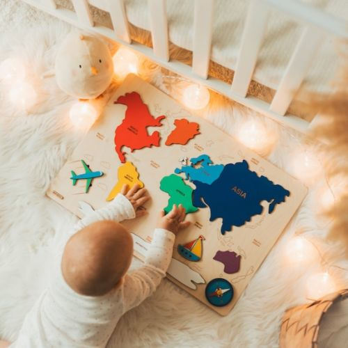 Kids Wooden World Map, Rainbow