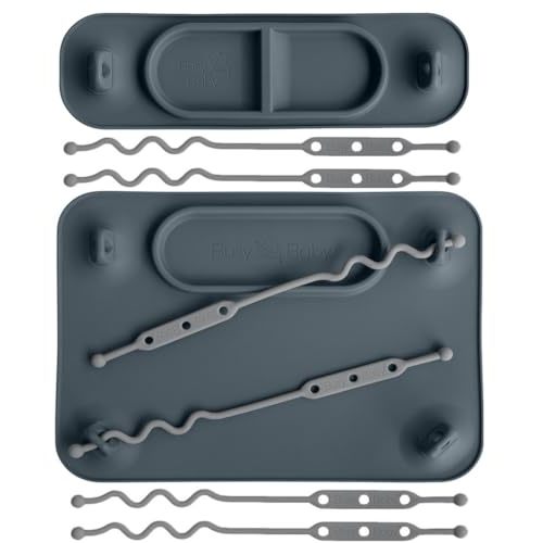 BUSY BABY Silicone Mat Bundle - 1 Original Mat Plus 1 Mini Mat, Strong Suction Cups, 6 Straps to Secure Baby Essentials and Keep Them Off The Floor, Baby Led Weaning, Travel Sleeve Included