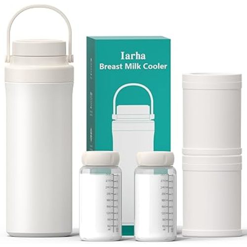 Portable Breast Milk Cooler, 22oz Breastmilk Cooler Bottle With 360°Total Cooling for 24 Hours, Storage Container with 2pcs Baby Bottles, Breastfeeding Essentials, Beige