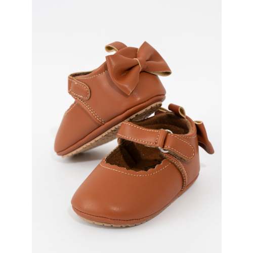 Scalloped Heel Bows Mary Jane Baby Shoes Brown