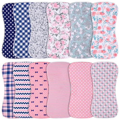 12-Pack 2-in-1 Baby Bibs & Burp Cloths Set, 3-Layer Design, Large Size, Super Absorbent, 100% Organic Cotton, Soft & Comfortable