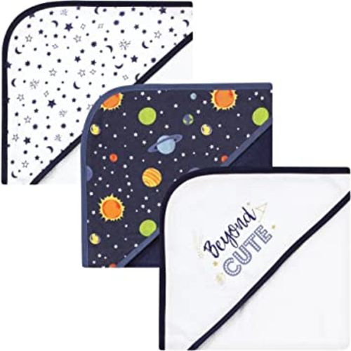 Hudson Baby Unisex Baby Cotton Rich Hooded Towels, Solar System, One Size