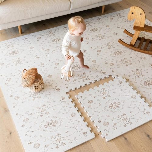 Baby Play Mat for Floor – 6x6ft Vintage |PFAS Free Non Toxic Premium EVA Foam Tiles for Tummy Time, Crawling & Playpen – No Loose Edges Interlocking Mat for Babies & Toddlers (9 Tiles)