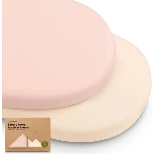 2-Pack Organic Bassinet Sheets for Girls, Boys - 100% Cotton Bassinet Mattress Sheets Compatible with Halo Bassinest Swivel Sleeper, Graco, Baby Delight, Chicco, Fitted Bassinet Sheets (Cameo)