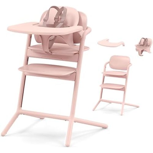 Cybex Lemo High Chair with Modern Design, Easy One Hand Depth and Height Adjustment, Anti-Tip Wheels, and Easy Assembly, Convertible to Adult Chair, Pearl Pink