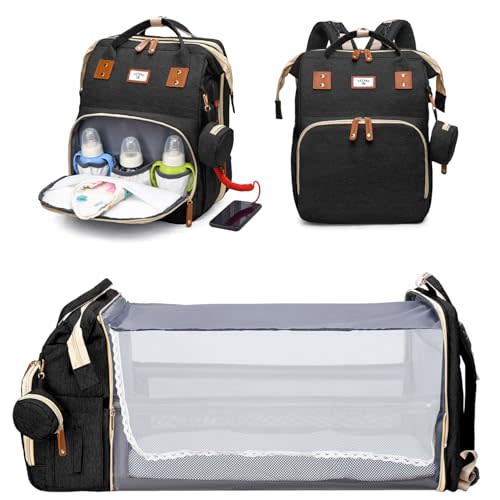 JSTPRO Diaper Bag Backpack, Large Waterproof Lightweight Diaper Bag with Changing Station, Insulated Pockets, USB Port, Travel Bag for Mom and Dad (Black)