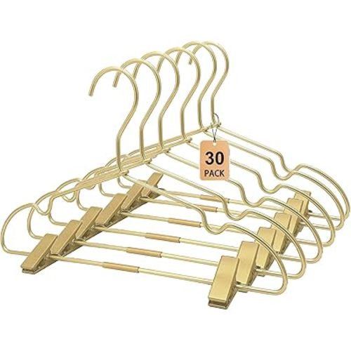 Gold Metal 12.6" Baby Clothes Clips Hanger, 30 Pack Children Kids Coat Hanger Display and Storage,Heavy Duty Standard Metal Hangers with Non-Slip Design,Space Saving Organizer