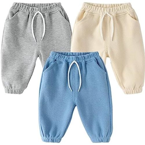 3 Pack Baby Toddler Boys Cotton Elastic Waist Drawstring Sweatpants 6-12 mo