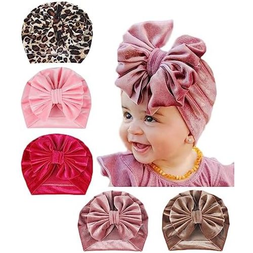 Newborn Hospital Hat Mittens Baby Beanies with Bow Knot Infant Caps Soft Cute Toddler Headwrap for Boys Girls