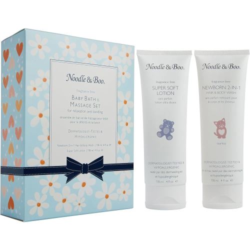 Noodle & Boo Baby Bath & Massage Gift Set – Includes 4 oz Newborn Hair & Body Wash & Super Soft Lotion, Hypoallergenic, Pediatrician-Tested, Dermatologist-Tested for Delicate and Sensitive Baby Skin