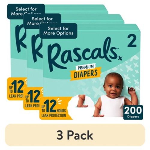 (3 pack) Rascals Premium Absorbent Baby Diapers Size 2, 200 Count (Select for More Options)
