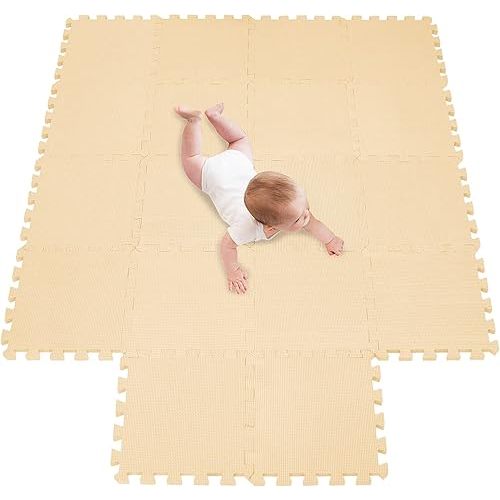 meiqicool Foam Play Mat Thick Soft EVA Interlocking Foam Floor Mats Children Yoga Exercise Multi Jigsaw Puzzle Blocking Board Kids Playmats Play Beige 18 Piece J