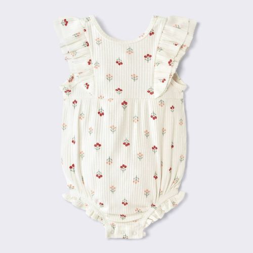 Baby Girls' Floral Ruffle Tank Romper - Cloud Island™ Off-White 0-3M