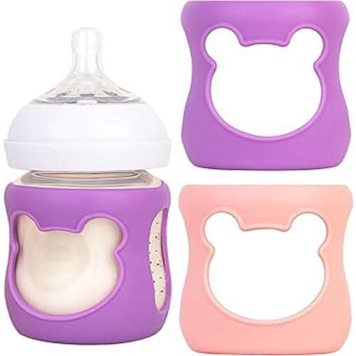 100% Silicone Baby Bottle Sleeves for Philips Avent Natural Glass Baby Bottles, Premium Food Grade Silicone Bottle Cover, Cute Bear Design, 4oz, Pack of 2 (Pink/Purple) : Baby