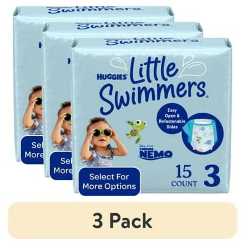 (3 pack) Huggies Little Swimmers Disposable Swim Diapers, Size 3 (16-26 lbs), 15 Ct (Select for More)