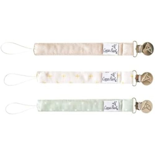 Copper Pearl Pacifier Clip 3-Pack: Premium Knit Binky Clips for Baby Girls and Boys - Stylish Stainless Steel Pacifier Holder Clip - Baby Pacifier Clips for No More Floor Drops - Santa Fe