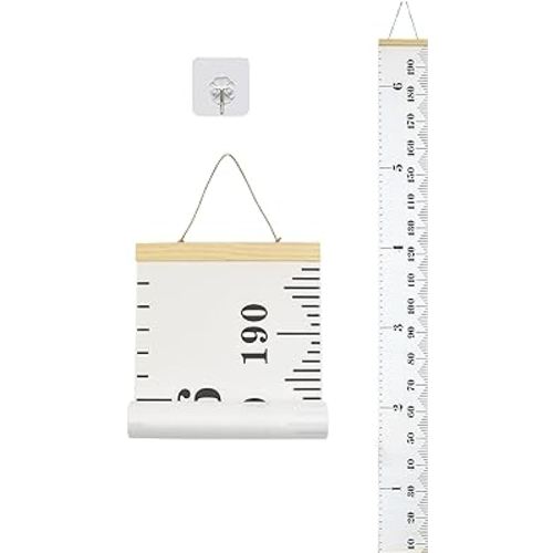 Baby Growth Chart, Height Wall Chart for Kids, Wooden Frame Canvas Measurement Hanging Ruler for Child’s Room Decoration 79 x 7.9in(White)