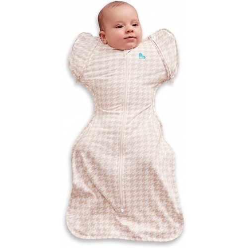 Love to Dream Swaddle UP, Sleep Sack 0-3 Months, Self-Soothing, Improves Sleep, Snug Fit Helps Calm Startle Reflex, Baby Essentials Must Haves Newborn, 1.0 TOG, Medium 13-19 lbs, Tan Houndstooth
