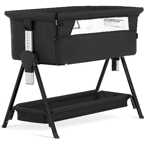 Dream On Me Lilly Bedside Bassinet for Baby, Lightweight and Portable Baby Bassinet, Seven Position Adjustable Height with Large Storage Area