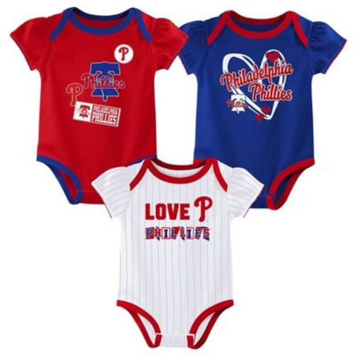 MLB Philadelphia Phillies Infant Girls' 3pk White Bodysuit - 3-6M: Team Logo Knit Apparel