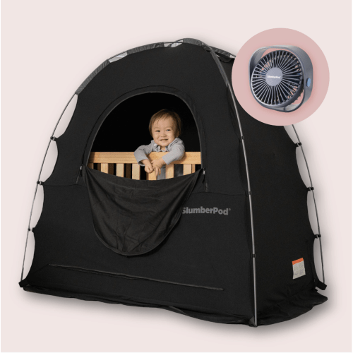 SlumberPod with Fan The Original Blackout Sleep Tent Travel Essential for Baby and Toddlers, Mini Crib and Pack n Play Cover, Sleep Pod with Monitor Pouch and Fan Pouch, Blocks 95%+ Light, Black