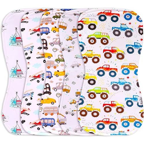 5 Pack Organic Cotton Baby Burp Cloths – 3 Layer, 21"x10" Large, Ultra Soft & Absorbent Burping Rags for Newborns – Infant Towels for Milk Spit Up