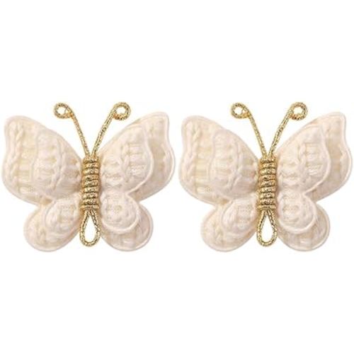 2 Pcs Butterfly Hair Bow Girl, Beige Kid's Cute Hair Clips Barrettes Accessories for Infants Toddlers Baby Kids Fine Hair