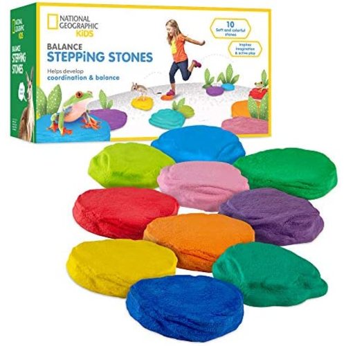 NATIONAL GEOGRAPHIC Stepping Stones for Kids – 10 Durable Stones Encourage Toddler Balance & Gross Motor Skills, Indoor & Outdoor Toys, Toddler Stepping Stones, Balance Stones, Kids Obstacle Course