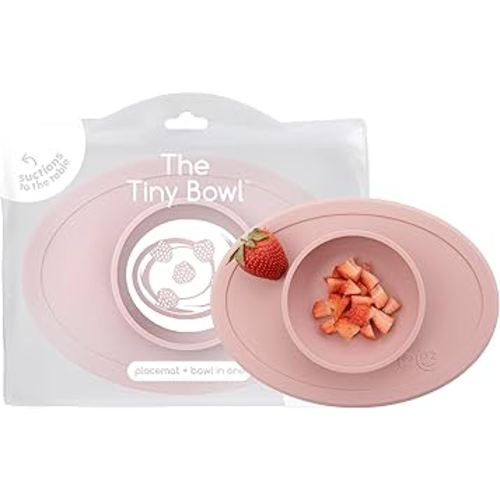 ezpz Tiny Bowl (Blush) - Silicone Suction Placemat + Bowl for Infants - 6 months+ - Baby Led Weaning Supplies - Fits All Highchair Trays