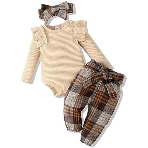 Renotemy Newborn Baby Girl Clothes Infant Girl Outfits Ruffle Romper Top Floral Pants Clothes Sets