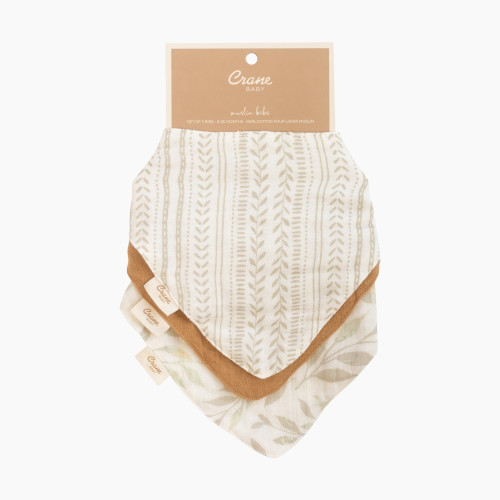 Crane Baby Cotton 4 Layer Muslin Bib Set (3 Pack) - Willow Ecru/Brown