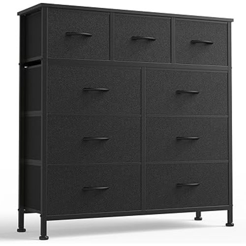 OLIXIS 9 Drawer Storage Dresser with Wood Top - Wide Fabric Chest Organizer for Bedroom, Closet, Living Room,Tower Cabinet, TV Stand, Hallway Entryway Furniture,Carbon Black