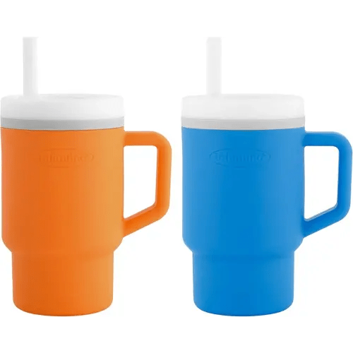 Infantino My 1st Tumbler – Adorable Miniature Tumblers with Leak-Resistant Straw and Toddler-Friendly Handle, Encourages Hydration, Easy to Clean, 9 fl. oz, 2 Pack, Creamsicle & Ocean