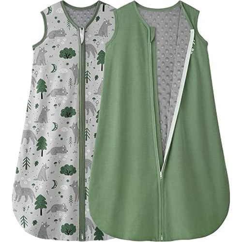 Yoofoss Baby Sleep Sack 0-6 Months with Plush Dots Lining, 2 Pack TOG 1.5 Fleece Baby Wearable Blanket with 2-Way Zipper, Cotton Fabric Toddler Sleeping Sack, (Small)