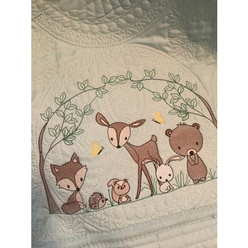 Woodland Animals Embroidered Baby Quilt