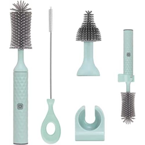 WHNL Electric Bottle Brush Set with Baby Bottle Brush Cleaner, Nipple Brush,Straw Cleaner Brush,Travel Baby Essentials,Gift for New Moms,Blue