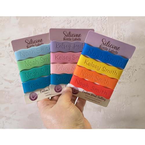Silicone Water Bottle Labels, Waterproof Wavy Bands, Labels for Baby Bottles, Cups, Tumblers, Thermos, Reusable Name Label, Shower Gift