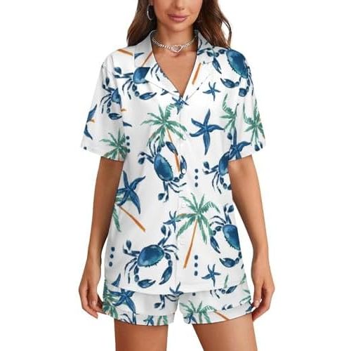 Women Pajamas Shorts Sets Wild West Rodeo Cowboys PJs 2 Piece Button Down Shirt Lounge Pants Set